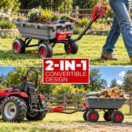 xtremepowerus 2-in-1 convertible garden cart & dump wagon, side view