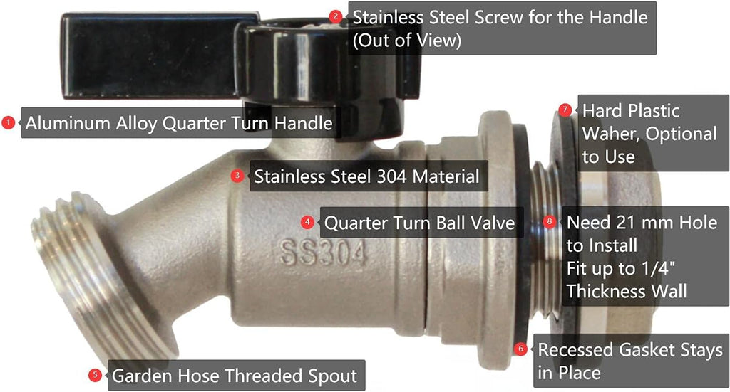 RBS006 Stainless Steel Rain Barrel Spigot (Quarter Turn Ball Valve)