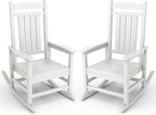KINGYES HDPE Patio Rocking Chair Set of 2, Outdoor Rocking Chairs Porch Rocker for Adults, White