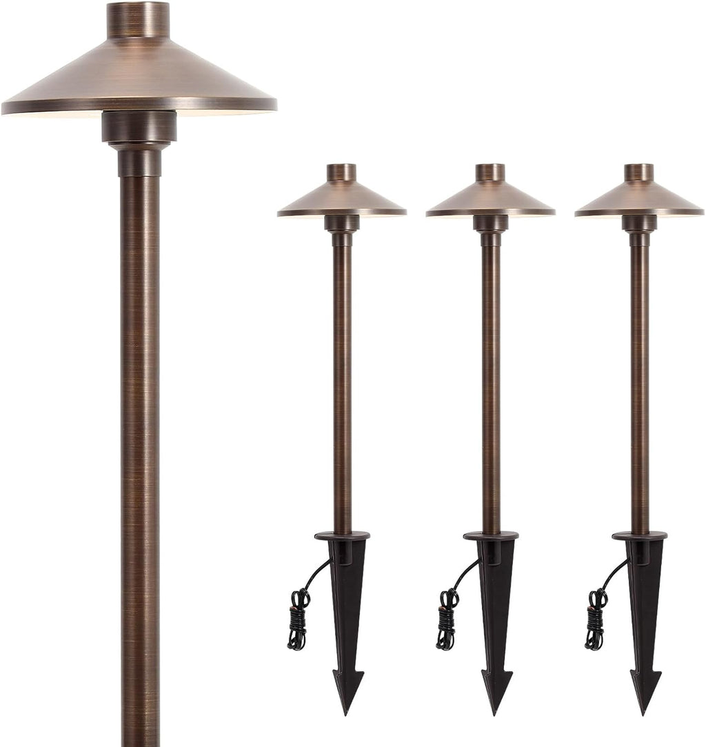 Solid Brass Low Voltage Landscape Pathway Lights (6.7'' Shade, 21.9'' Tall), 12V AC/DC Heavy Duty LED Path Lights Outdoor Wired, Antique Bronze Walkway Lights Without G4 Bulb, 4 Pack