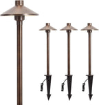 Solid Brass Low Voltage Landscape Pathway Lights (6.7'' Shade, 21.9'' Tall), 12V AC/DC Heavy Duty LED Path Lights Outdoor Wired, Antique Bronze Walkway Lights Without G4 Bulb, 4 Pack