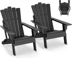 GREENVINES Folding-Adirondack-Chairs-Set-of-2 | HDPE Plastic | Throne Series | Fire Pit Chair | All Weather | for Outdoor Patio Deck Backyard Poolside | Black