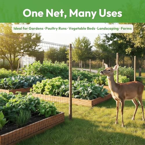 deer fence for garden 4ftx50ft, plastic mesh garden shown in use