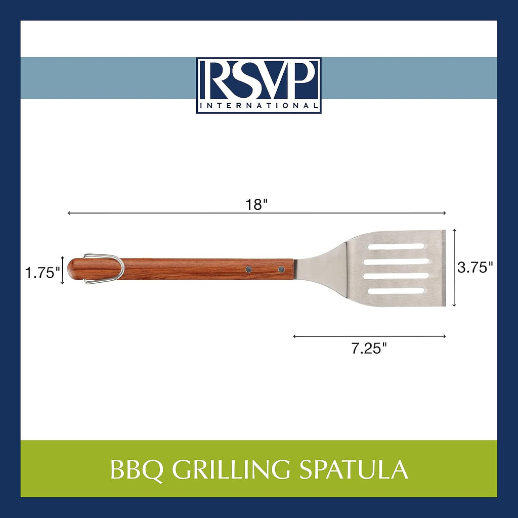 RSVP International Endurance BBQ Grill Spatula Flipper, 18" | Flip Burgers & Other Food w/ Long Handle that Keeps Hands Safe from Fire | Made from Stainless Steel & Rosewood