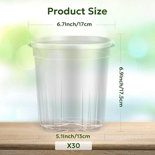 30 Packs 1 Gallon Reinforced Clear Nursery Pots with Drainage Holes, 7 Inch Transparent Plastic Plant Pot Seedling Planter for Vegetable Propagation, Root Cutting, Seed Starting
