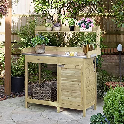 costoffs potting bench wood garden potting table with shown in use