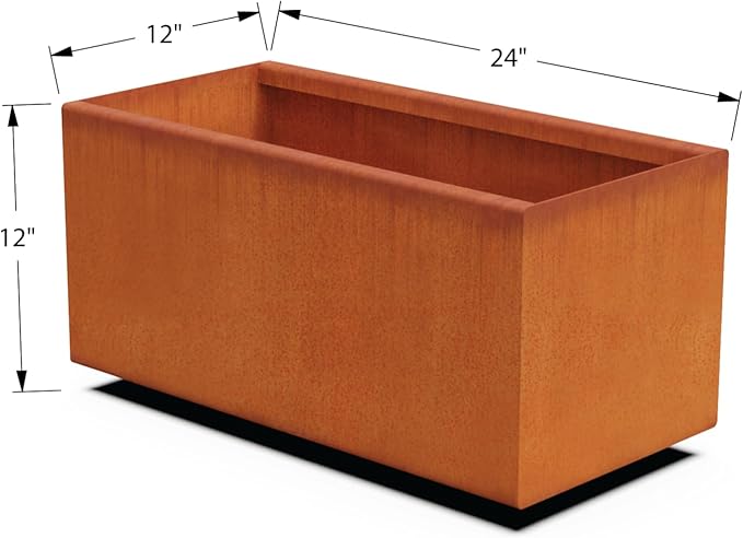 Plantercraft Large Rectangular Planters for Outdoor Plants - 24x12x12 Corten Steel Raised Garden Bed | Large Outdoor Planter Box for Patio, Deck & Landscape | Heavy Duty Metal Planter