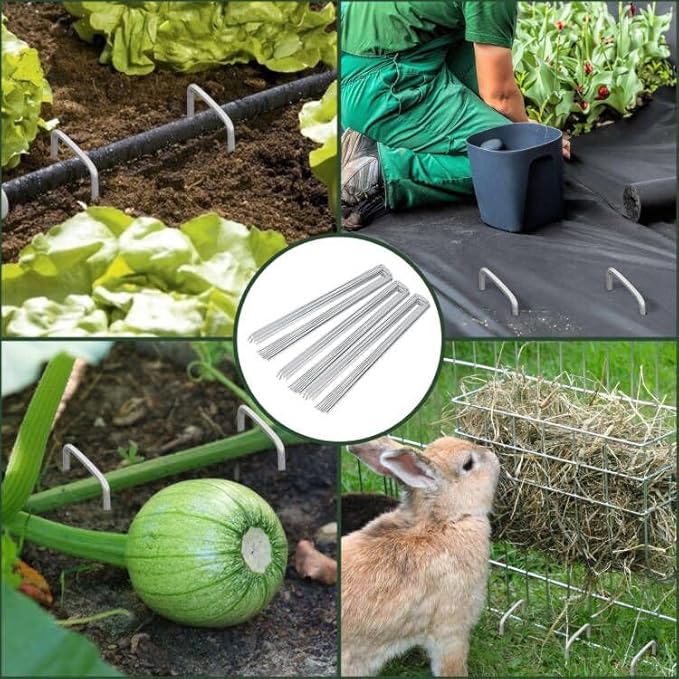 FEED GARDEN 6 Inch 1000 Pack Galvanized Landscape Staples 11 Gauge Anti-Rust Garden Stakes Landscaping Fabric SOD Pins Yard Stakes for Weed Barrier Fabric