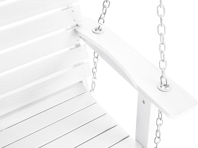 Poly Lumber 3-Seat Porch Swing, HIPS 5-Feet Bench Swing with Foldable Cup Holders,18/8 Stainless Steel Hardware, High Backrest and Deep Contoured Seat, Snow White