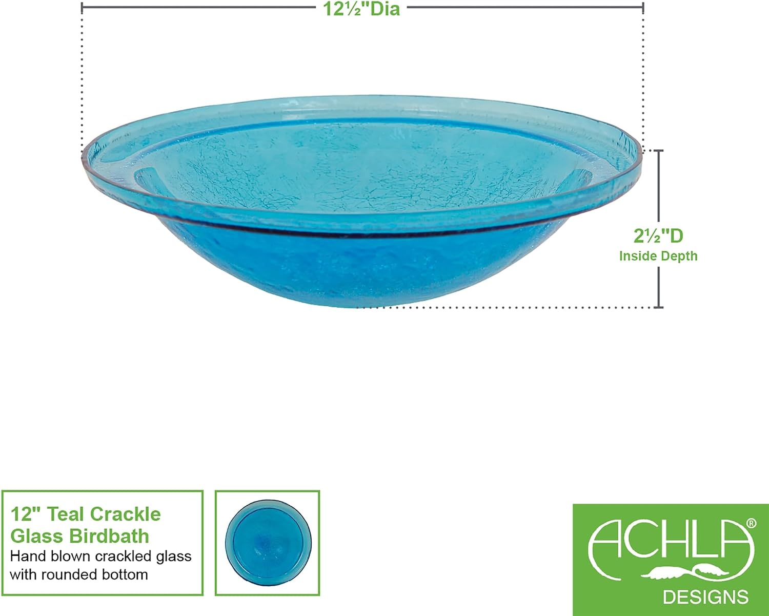 Achla Designs 12" Crackle Glass Bowl - Teal