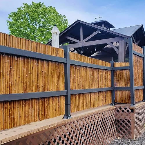 forever bamboo caramel brown bamboo fence roll outdoor shown in use