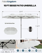 9-Piece Navy Blue Outdoor Dining Set with White 15FT Large Patio Umbrella, 75.2'' HDPE Table & Chairs for 8, Weather-Resistant Furniture with Umbrella Hole for Patio, Lawn, Poolside