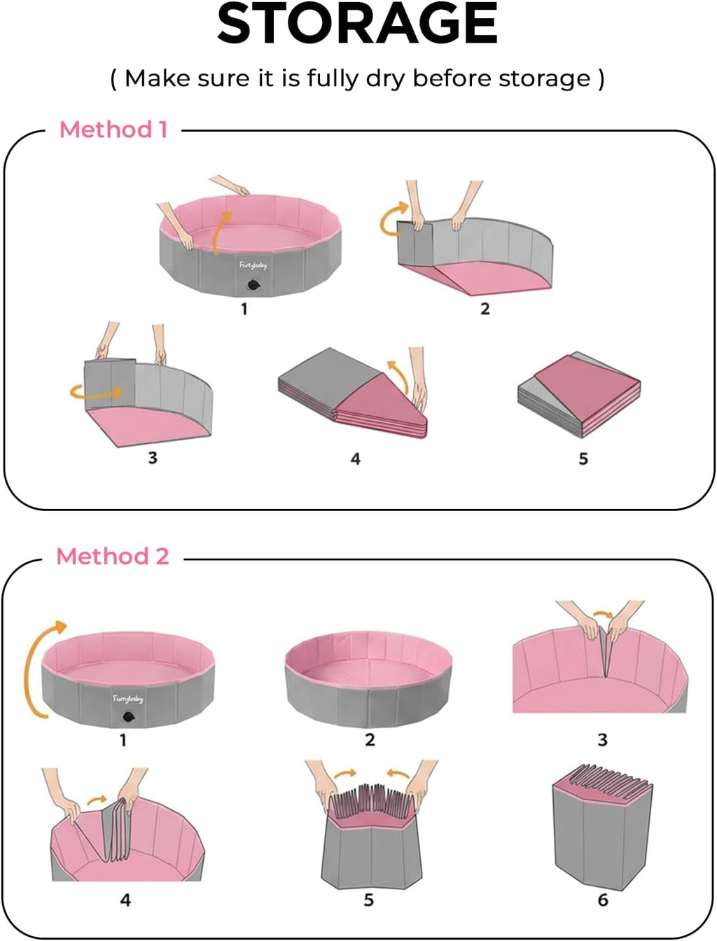 Furrybaby Foldable Dog Pool Non-Slip Hard Bath Tub Indoor Outdoor Pets Kids | Collapsible rigid dog pool with non-slip PVC, durable hard plastic tub, portable indoor & outdoor use for pets and kids, pink