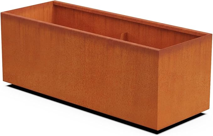 PLANTERCRAFT Large Rectangular Planters for Outdoor Plants – 48x18x18 Corten Steel Planter Box for Patios & Borders | Heavy Duty, Extra Large Outdoor Planters | Fully Assembled Metal Planter Rectangle