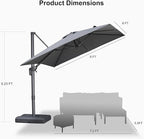 PURPLE LEAF Patio Umbrella 8' X 8' Rectangle Cantilever Umbrella Large Aluminum Outdoor Umbrellas with 360-degree Rotation & UPF40+ Premium Fabric for Deck Pool Garden Yard, Mist Grey