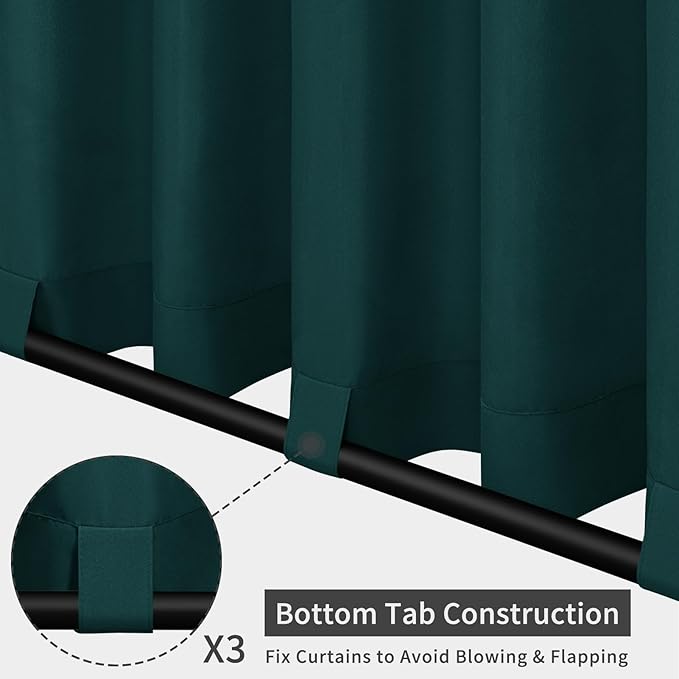 Easy-Going Outdoor Patio Curtains Detachable Tab Top Windproof Weatherproof Curtain for Cabana, Porch, Pergola and Gazebo, Tab Bottom Drape, 2 Panels, 54W x 120L inch, Teal