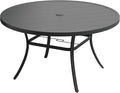 VICLLAX 63" Outdoor Round Patio Table with Umbrella Hole, All Weather Metal Round Outdoor Dining Table for Lawn Garden, 8-10 Person Table, Black