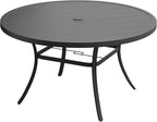 VICLLAX 50" Outdoor Round Patio Table with Umbrella Hole, All Weather Metal Round Outdoor Dining Table for Lawn Garden, 6-8 Person Table, Black