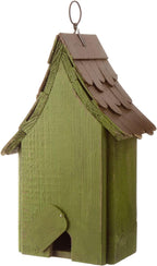 Glitzhome Birdhouses for Outdoors, Green Hand Painted Garden Wooden Bird House with Single Roof Hanging Bird House for Outside