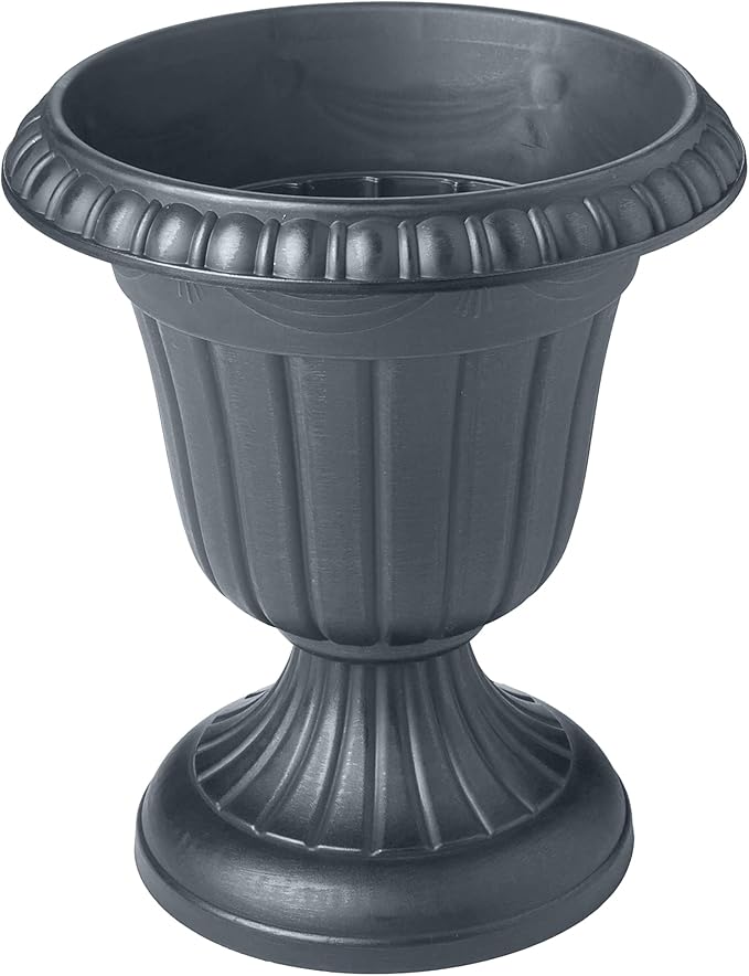 Arcadia Garden Products PL10GY Indoor/Outdoor Classic Traditional Plastic Urn Planter, 15" x 13", Gray