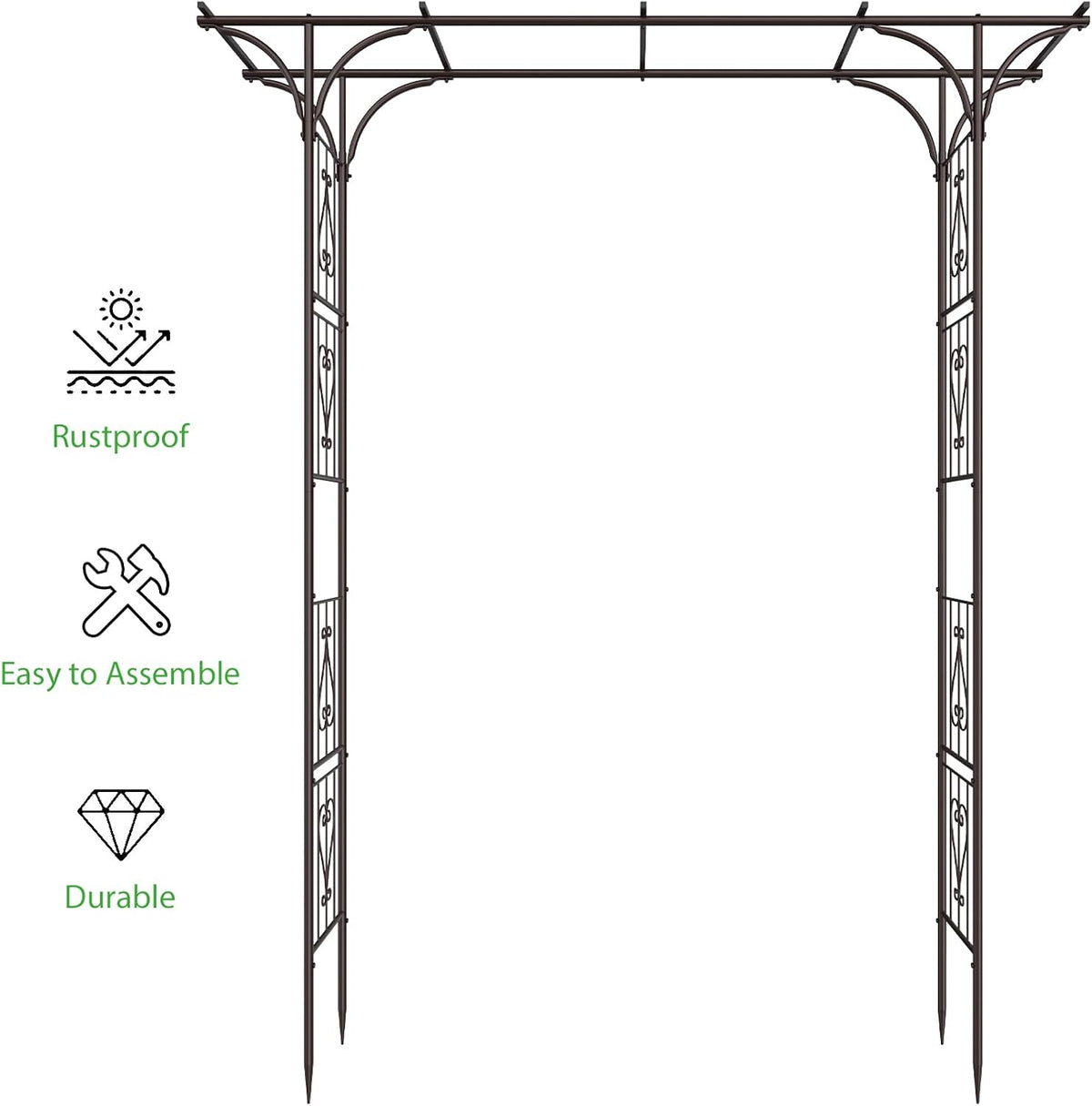 87in garden arbor metal arch trellis for climbing, side view
