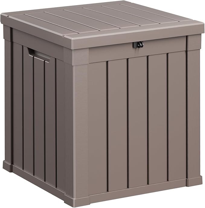 EasyUp 50 Gallon Deck Box Outdoor Storage Box for Patio Furniture,Outdoor Cushions,Garden Tools and Pool Supplies,Waterproof,Resin（Gray）