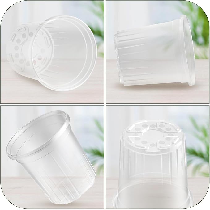 30 Packs 1 Gallon Reinforced Clear Nursery Pots with Drainage Holes, 7 Inch Transparent Plastic Plant Pot Seedling Planter for Vegetable Propagation, Root Cutting, Seed Starting