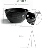 2 Pack Hanging Planters for Indoor Outdoor Plants, 10 Inch Hanging Planter with Drainage Hole & Plug Glazed Hanging Baskets Flower Pots for Garden Home (Black)
