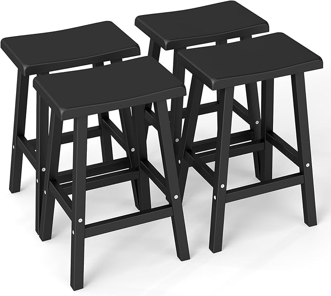 Bar Stools 29'' Outdoor Set of 4, Waterproof Modern Durable Resin Saddle Seat,Counter Stool Sturdy Modern Stylish, All-Weather Barstools for Patio, Balcony, or Kitchen Counter