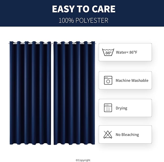Water Proof Outside Curtains with Grommet Top for Porch, W84 x L95 Thermal Insulated Washable Light Block Outdoor Divider Drapes for Patio Gazebo Deck Pool Area Pergola Cabana (Navy)
