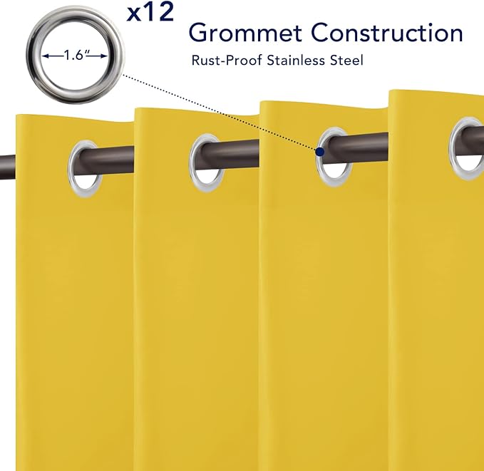 PureFit Outdoor Curtains for Patio Waterproof Weatherproof, UV Resistant Outside Curtains for Gazebo, Front Porch, Pergola, Sun Blocking Privacy Curtain, 100W x 95L inch, 1 Panel, Yellow