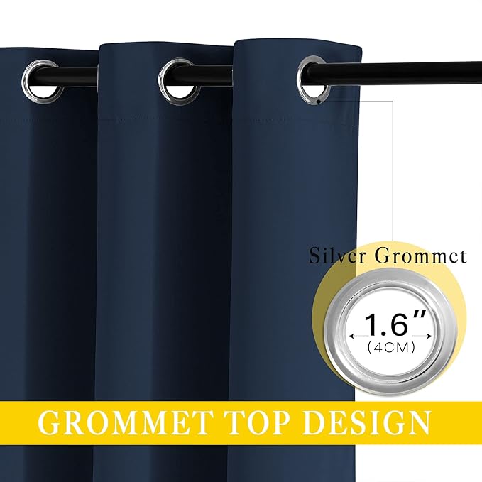 NICETOWN Navy Blue Blackout Room Divider Curtains 144 inch Length, Grommet Energy Saving Thermal Drapes Sound Reducing Window Treatments for Living Room, 1 Panel, W80 x L144