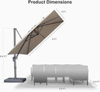 PURPLE LEAF Patio Umbrella 9' X 9' Rectangle Cantilever Umbrella Large Aluminum Outdoor Umbrellas with 360-degree Rotation & UPF40+ Premium Fabric for Deck Pool Garden Yard, Ash Mocha