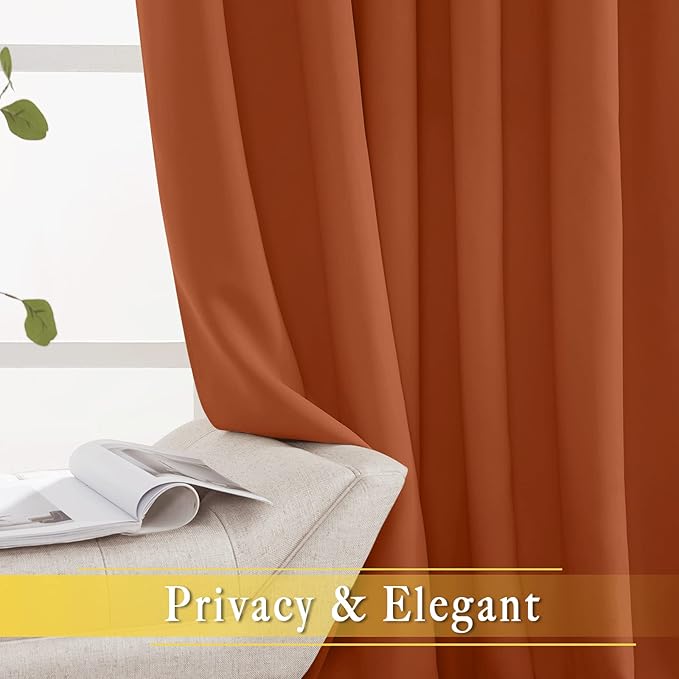 NICETOWN Burnt Orange Blackout Curtain for Sliding Door, Grommet Patio Door Curtain Wide Window Treatment Privacy Thermal Curtain for Bedroom/Living Room (1 Panel, W80 x L95)