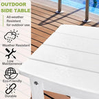 Y&M Outdoor Side Table, HIPS Adirondack Small Single Table, Waterproof Square Outside Table, Balcony Modern End Tables for Patio, Pool, Beach, Porch, Deck, Indoor or Outdoor Use, White
