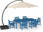 7-Piece Navy Blue Outdoor Dining Set with Beige 11FT Large Patio Umbrella, 75.2'' HDPE Table & Chairs for 6, Weather-Resistant Furniture with Umbrella Hole for Patio, Lawn, Poolside