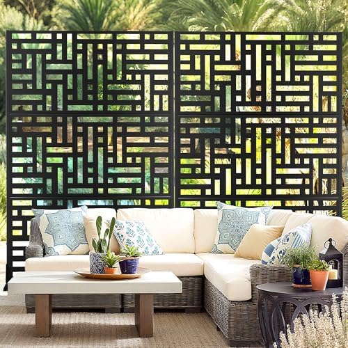fency 6ft outdoor metal privacy screen, black street, front angle view
