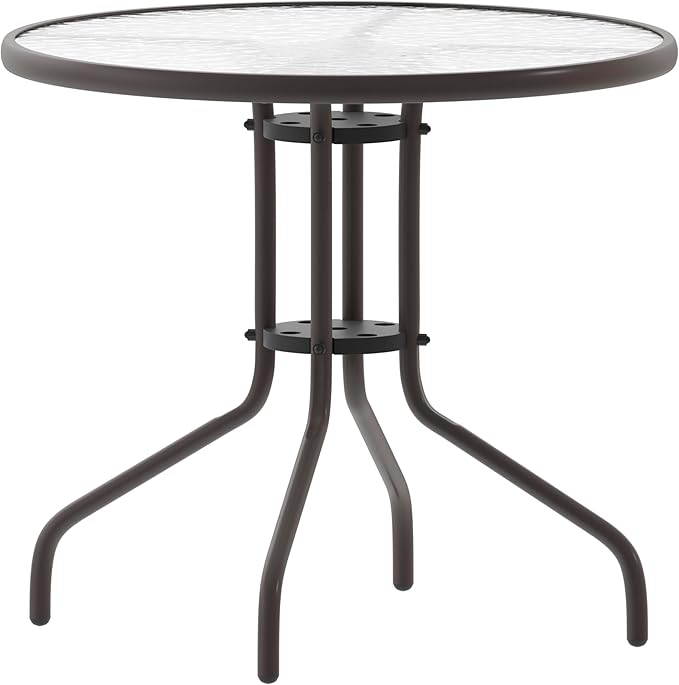 Flash Furniture Bellamy 31.5'' Round Indoor/Outdoor Tempered Glass Metal Frame Side Table, Bronze