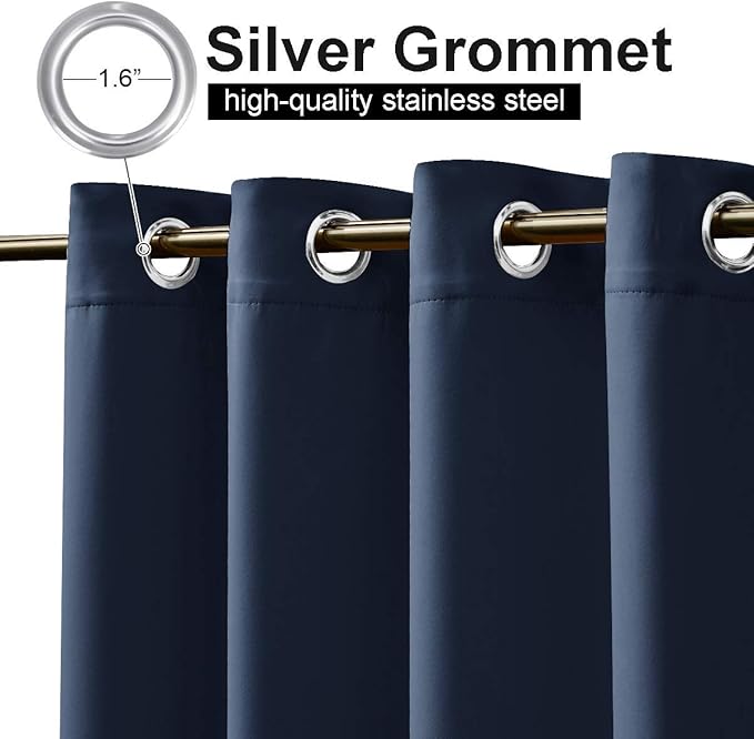 NICETOWN 2 Panels Outdoor Curtains for Patio Waterproof, Rustproof Top and Bottom Grommet Windproof Drapes Thermal Insulated Blackout Outdoor Blinds for Porch/Gazebo, W52 x L84, Navy Blue