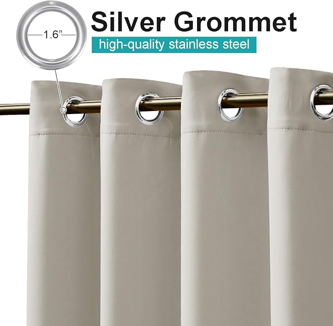 NICETOWN 2 Panels Indoor & Outdoor Curtains for Patio Waterproof, Grommet Room Darkening Thermal Insulated Indoor Window Treatments Thermal Drapes for Pergola/Bathroom, Natural, W52 x L84