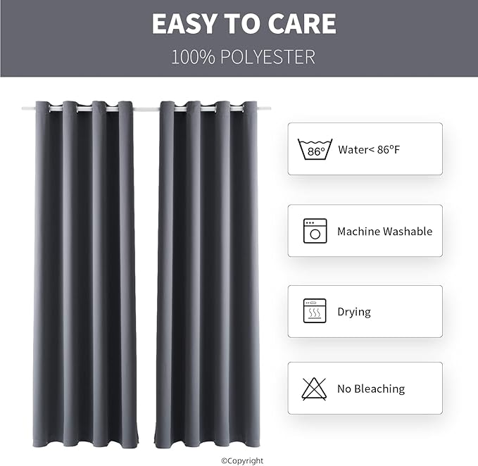 DIVA EN CAMINO DEC Outdoor Patio Curtain Waterproof Darkening Thermal Insulated Indoor Curtains for Bedroom, Porch, Living Room, Pergola, Cabana, W52 x L95, Gray, Set of 2 Panels