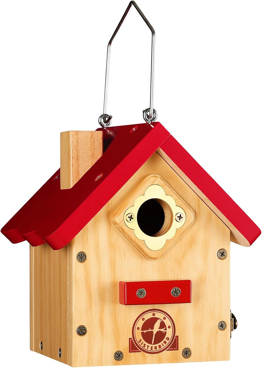 SISTERBIRD Wren Bird House, Premium Wooden Bird Houses for Outside, Classic Cabin Design Birdhouses for Outdoors, Hanging Bird House, Red-Breasted Nuthatch Wren Chickadee