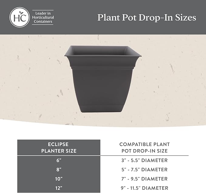 The HC Companies 6 Inch Eclipse Square Planter Pots with Drainage Holes & Attached Saucer, Lightweight UV-Resistant Plastic Indoor Outdoor Planters, 4-Pack Flower Pots, Garden Home Decor, Slate Blue