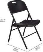 Amazon Basics Sturdy Foldable Plastic Chair, Portable, 350-Pound Capacity, Black, 6-Pack