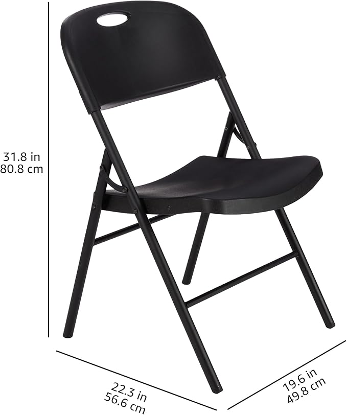 Amazon Basics Portable Folding Plastic Chair, Events Seating, Easy to Store, 350-Pound Capacity, Black, 2-Pack