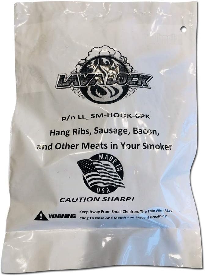 LavaLock Meat Hooks Rib Hangers Stainless Steel for UDS WSM BBQ Pit Smokers Bacon Chicken Sausage etc, 6 Pack