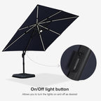PURPLE LEAF 10 Feet Patio Umbrella with Base Outdoor Cantilever Solar Powered LED Square Umbrella Aluminum Offset Umbrella with 360-degree Rotation for Garden Deck Pool Patio Navy