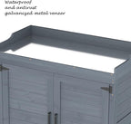 Outdoor Garden Patio Wooden Storage Cabinet Furniture Waterproof Tool Shed with Potting Benches Outdoor Work Station Table (Gray)
