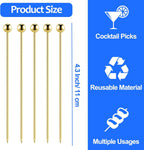 20 PCS Stainless Steel Cocktail Picks 4.3 Inch, Reusable Coctail Skewers | Metal Cocktail Toothpicks Tooth Picks Sticks, Olive Martini Pick for Appetizers Bloody Mary Drink Decor, Gold