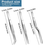 3 Pcs Stainless Steel Tweezers Set, Precision Food Tweezers for Cooking Baking Cake Decoration, Multi-Purpose Kitchen Gardening Jewelry Repair DIY Craft Tools - Silver